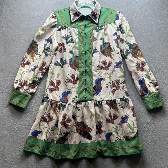 Unknown Dresses & Skirts - Boho Kelly Green Dress Womens Small Long Sleeve Indie Granola‎ Vintage Botanical